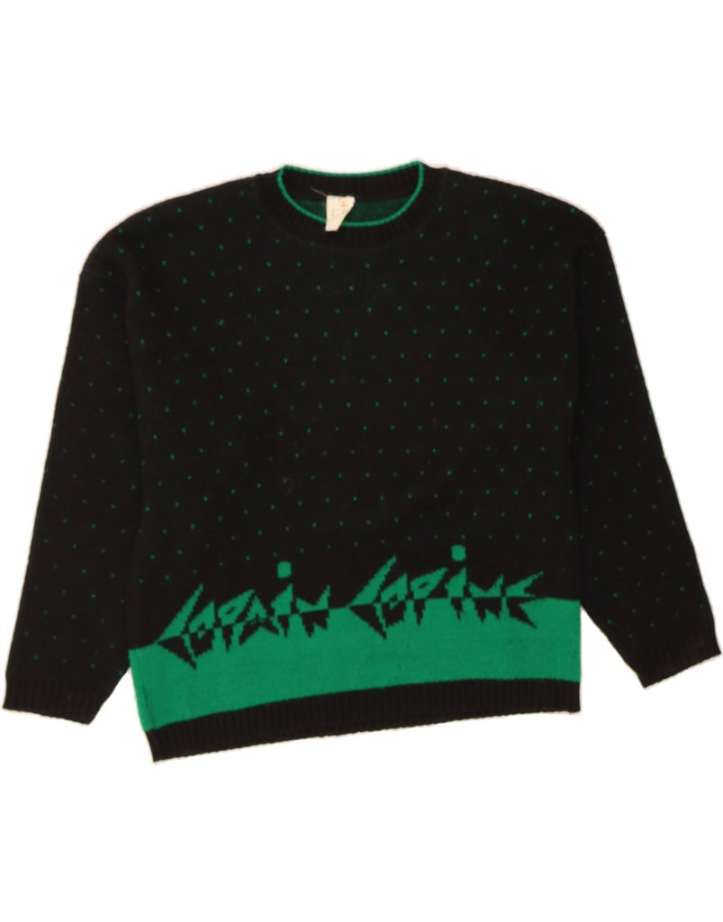 VINTAGE Womens Oversized Crew Neck Jumper Sweater US 2 XS Black Spotted Vintage Vintage and Second-Hand Vintage from Messina Hembry 