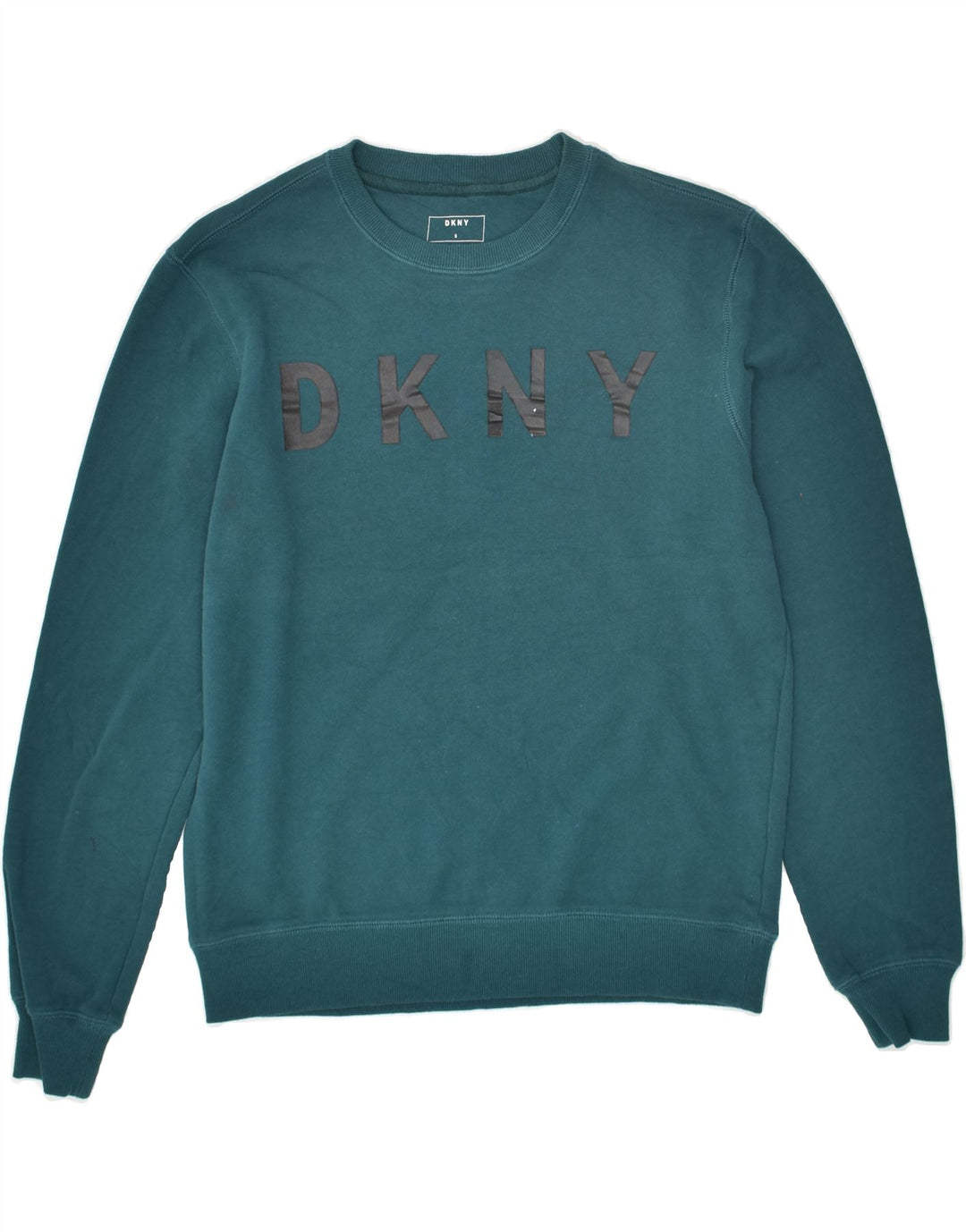 DKNY Mens Graphic Sweatshirt Jumper Small Turquoise Cotton | Vintage Dkny | Thrift | Second-Hand Dkny | Used Clothing | Messina Hembry 