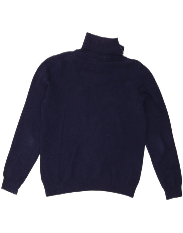 Benetton Womens Roll Neck Jumper Sweater UK 12 Medium Navy Blue Merino Wool
