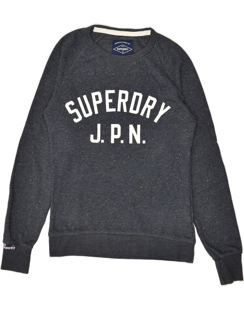 SUPERDRY Womens Graphic Sweatshirt Jumper UK 10 Small Navy Blue Cotton | Vintage Superdry | Thrift | Second-Hand Superdry | Used Clothing | Messina Hembry 