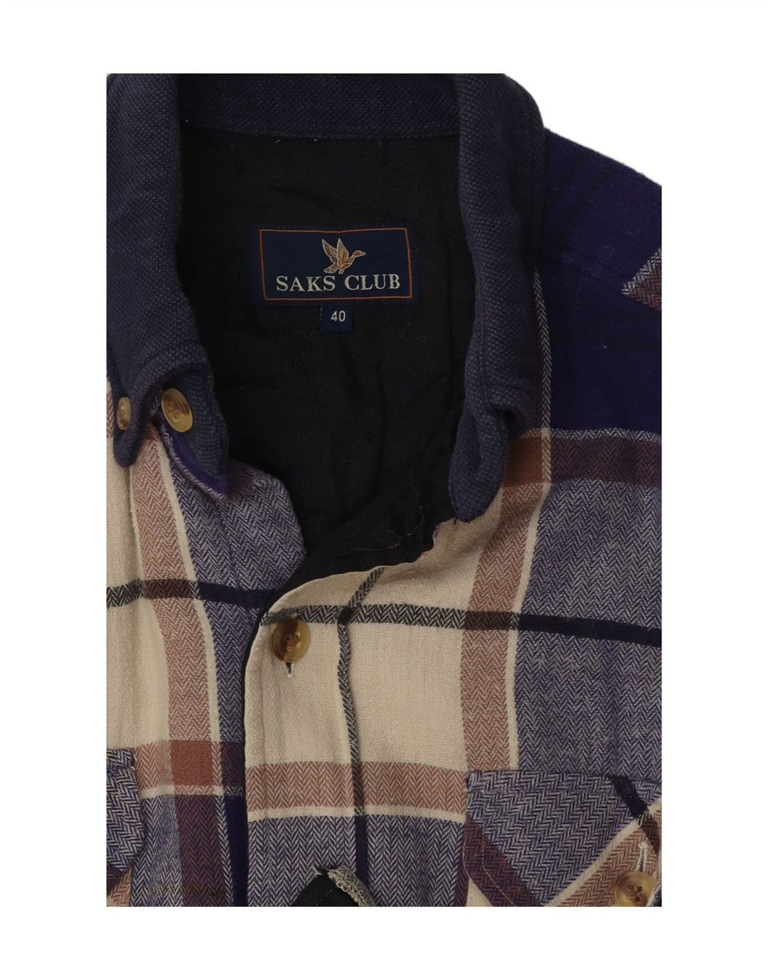 SAKS CLUB Mens Flannel Shirt Size 40 Medium Blue Check