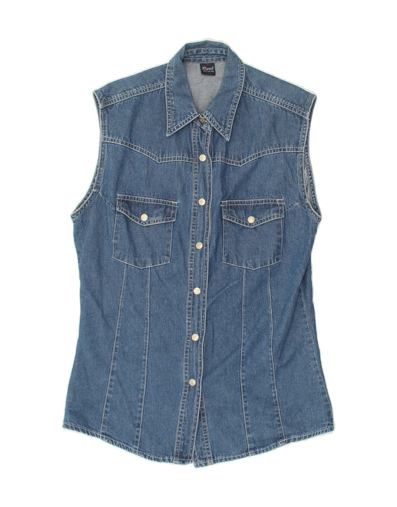 VINTAGE Womens Sleeveless Denim Shirt UK 14 Medium Blue | Vintage Vintage | Thrift | Second-Hand Vintage | Used Clothing | Messina Hembry 