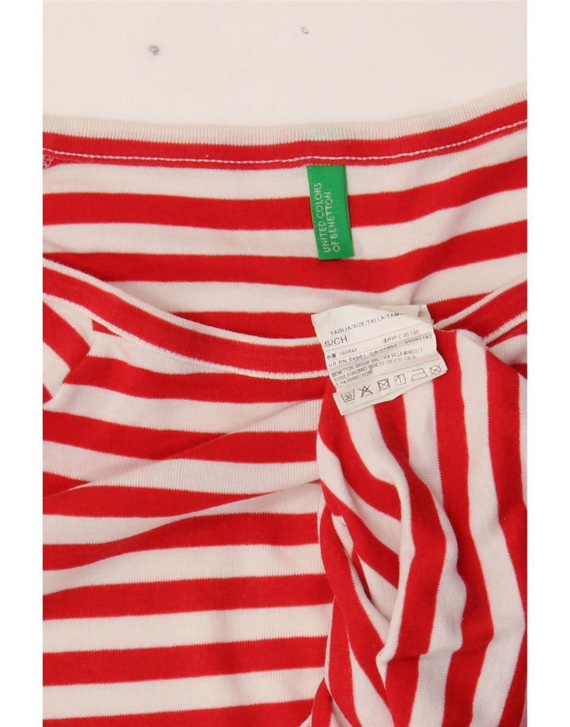 BENETTON Womens Off Shoulder Top 3/4 Sleeve UK 8 Small Red Striped Cotton Vintage Benetton and Second-Hand Benetton from Messina Hembry 