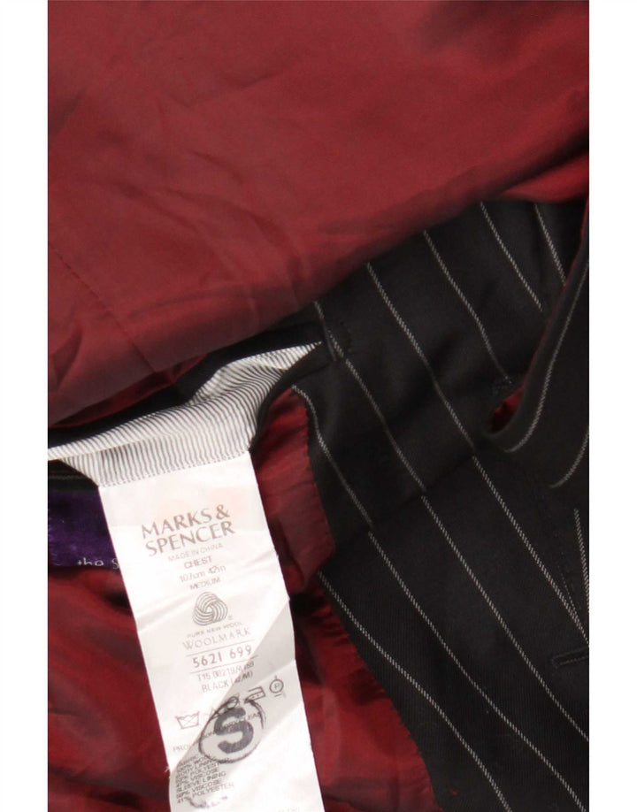 Marks & Spencer Mens 3 Button Blazer Jacket UK 42 Large Black Pinstripe