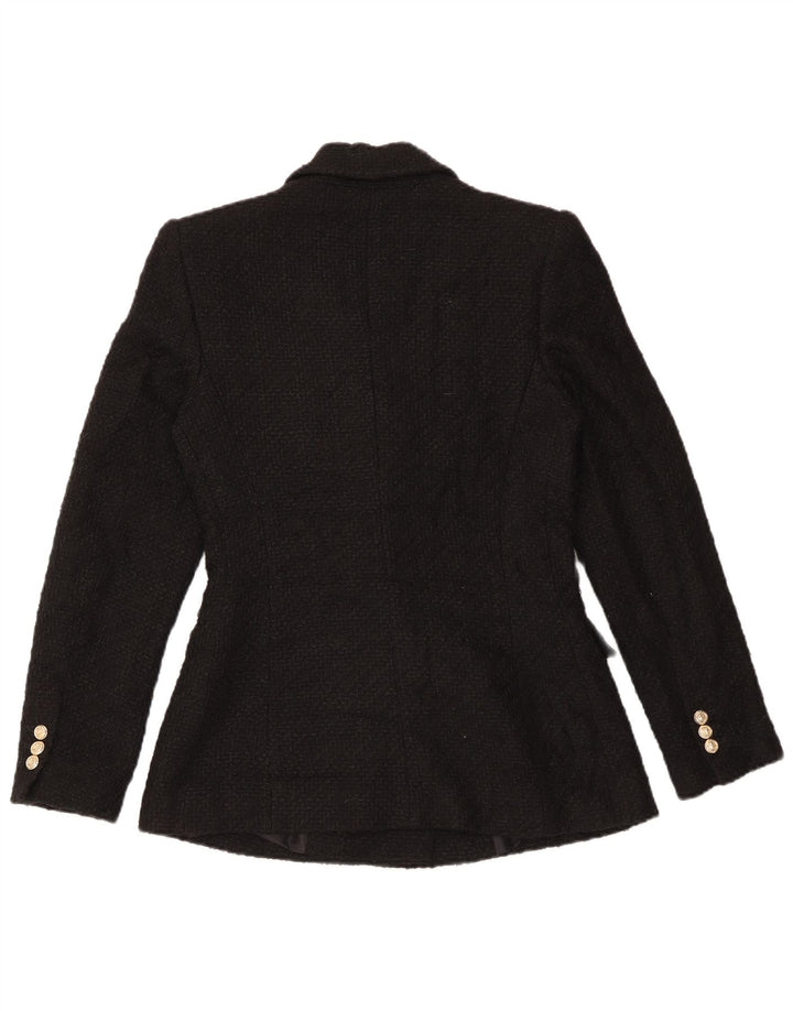 Zara Womens Double Breasted Blazer Jacket UK 10 Small Black Acrylic