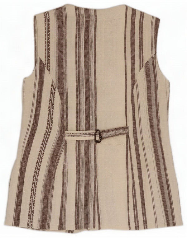Vintage Womens 4 Button Sleeveless Blazer Jacket UK 12 Medium Beige Striped