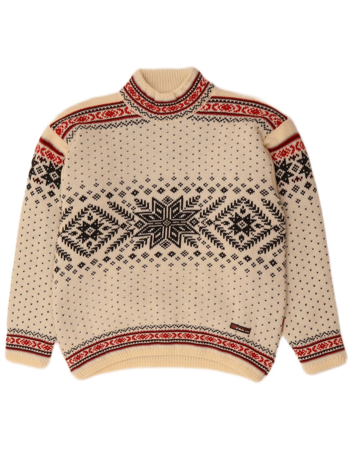 CAMPAGNOLO Mens Turtle Neck Jumper Sweater Medium White Fair Isle Wool