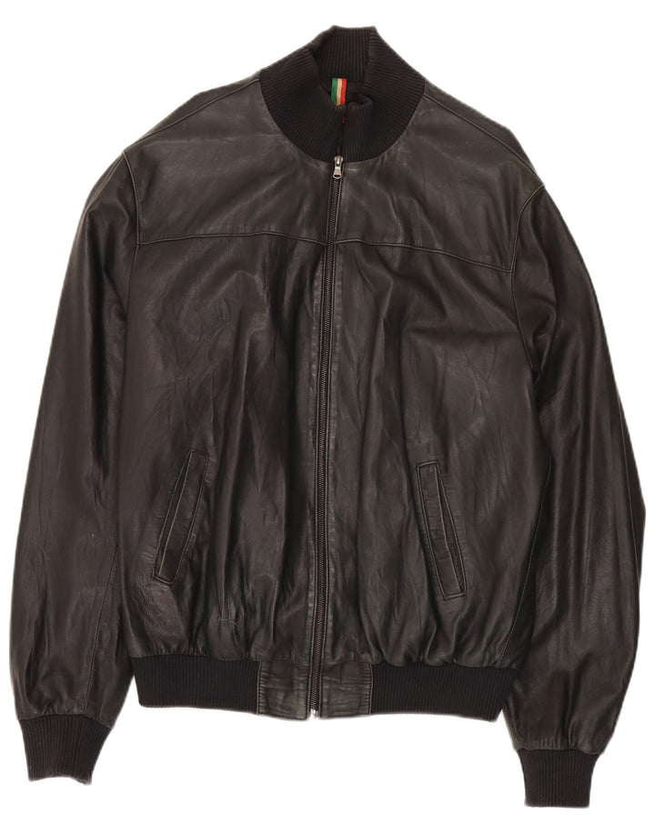 John and Son's Mens Leather Jacket UK 38 Medium Black Leather