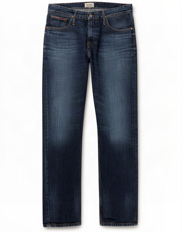 Tommy Hilfiger Mens Regular Fit Straight Jeans W34 L32 Navy Blue Cotton