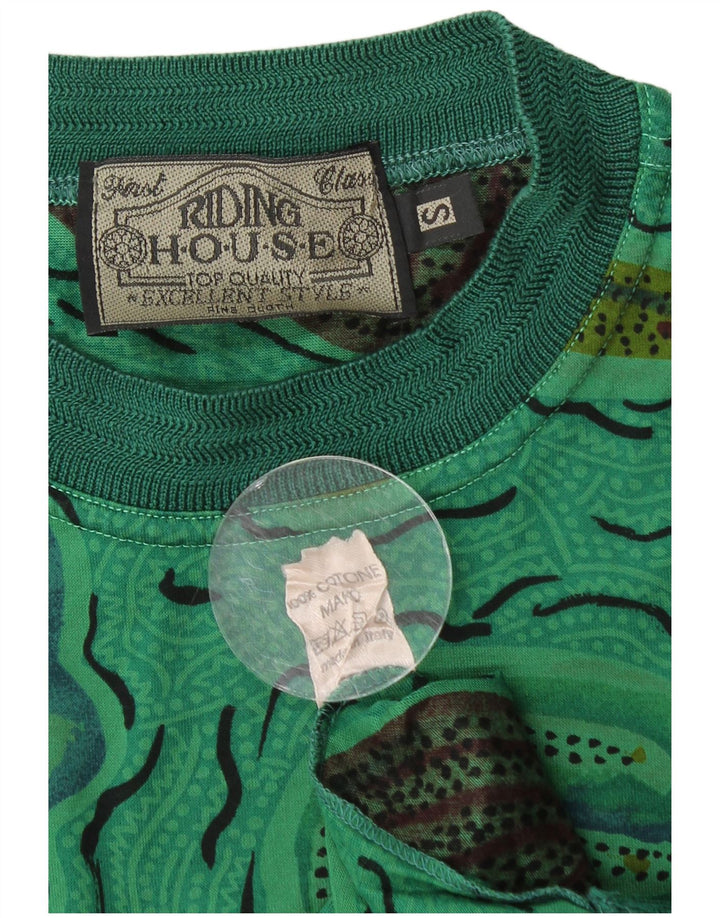 VINTAGE Mens Abstract Pattern T-Shirt Top Small Green Cotton