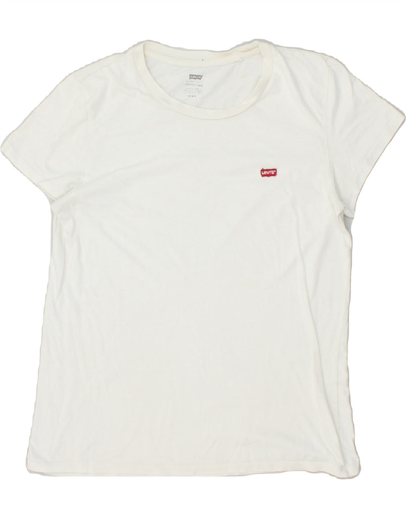 LEVI'S Womens Perfect Crew T-Shirt Top UK 14 Medium White Vintage Levi's and Second-Hand Levi's from Messina Hembry 