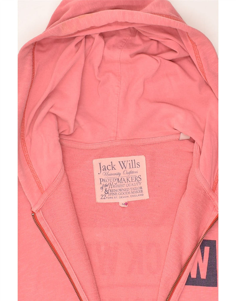 JACK WILLS Womens Graphic Zip Hoodie Sweater UK 14 Large Pink Cotton | Vintage Jack Wills | Thrift | Second-Hand Jack Wills | Used Clothing | Messina Hembry 