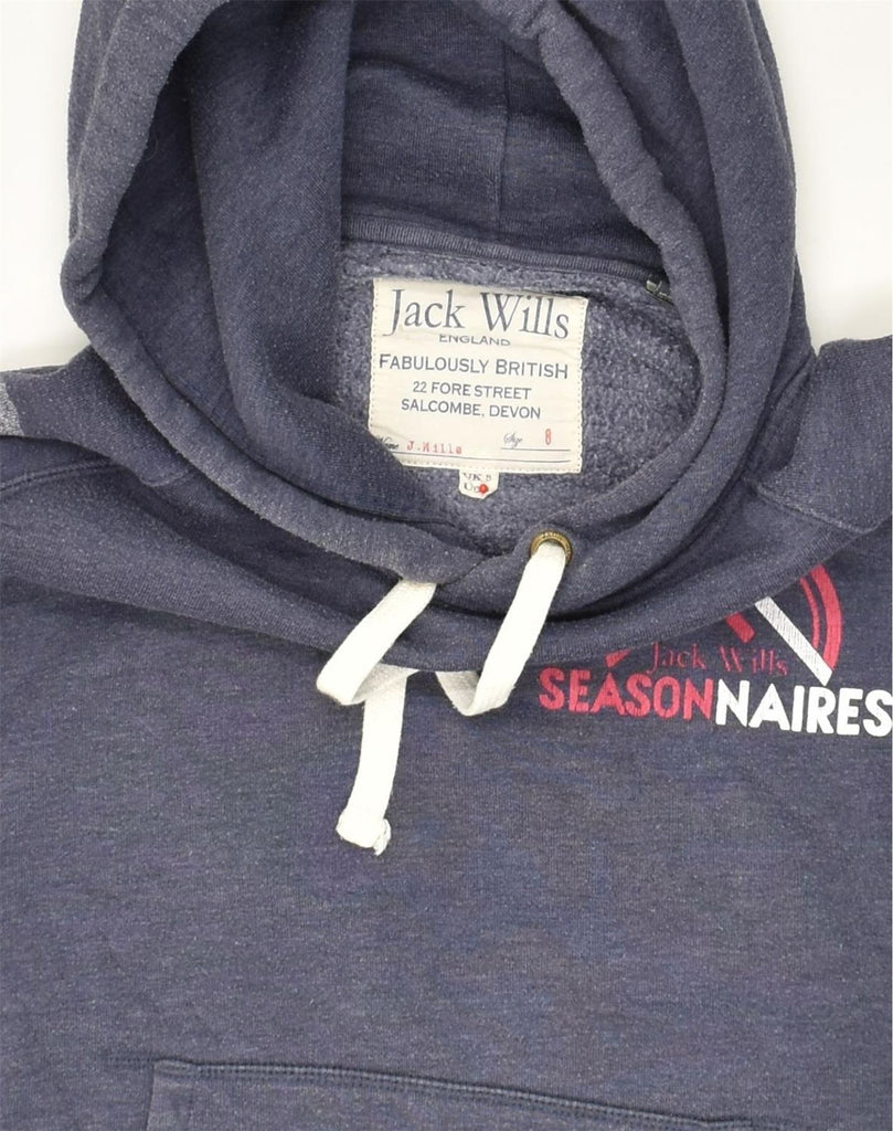 JACK WILLS Womens Graphic Hoodie Jumper UK 8 Small  Navy Blue Cotton | Vintage Jack Wills | Thrift | Second-Hand Jack Wills | Used Clothing | Messina Hembry 