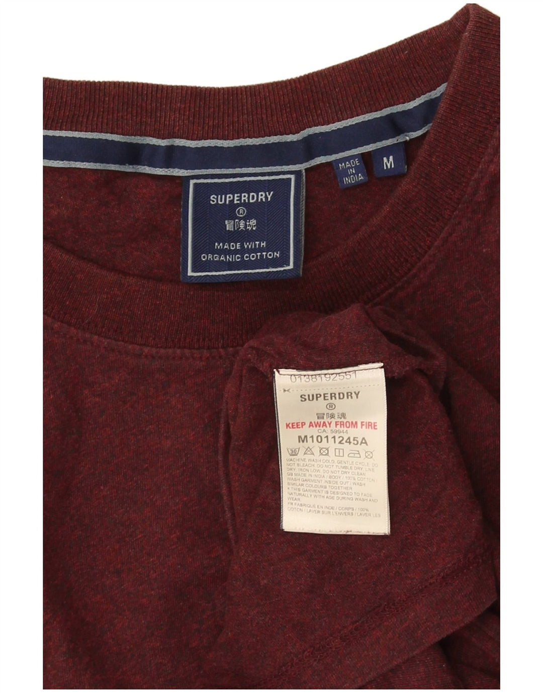 Superdry Mens T-Shirt Top Medium Burgundy Flecked Cotton