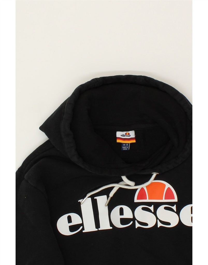 ELLESSE Mens Graphic Hoodie Jumper Small Black Cotton Vintage Ellesse and Second-Hand Ellesse from Messina Hembry 