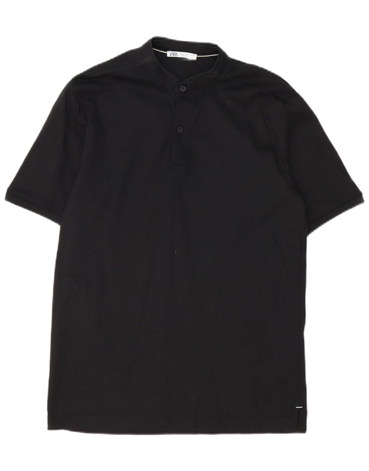 Zara Mens Polo Shirt Small Black Cotton
