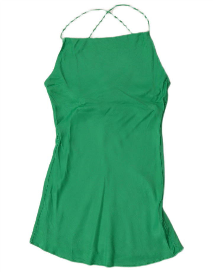Zara Womens Halter Dress UK 10 Small Green Viscose