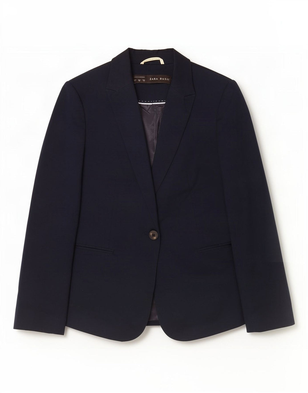 Zara Womens 1 Button Blazer Jacket UK 6 XS Navy Blue Cotton