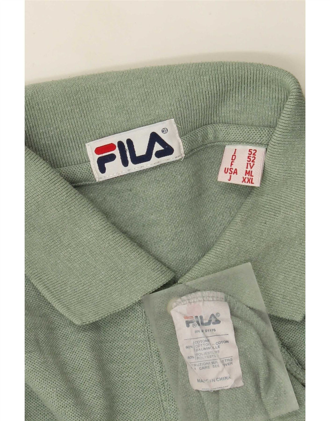 Fila Mens Polo Shirt IT 52 Large Green Flecked Cotton