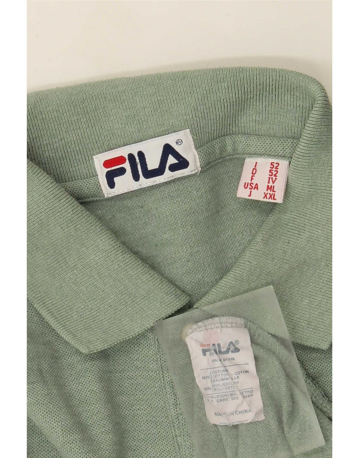 Fila Mens Polo Shirt IT 52 Large Green Flecked Cotton