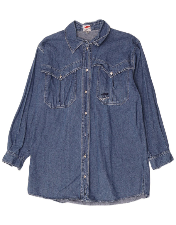 Vintage Womens Longline Denim Shirt EU 40 Medium Blue Cotton
