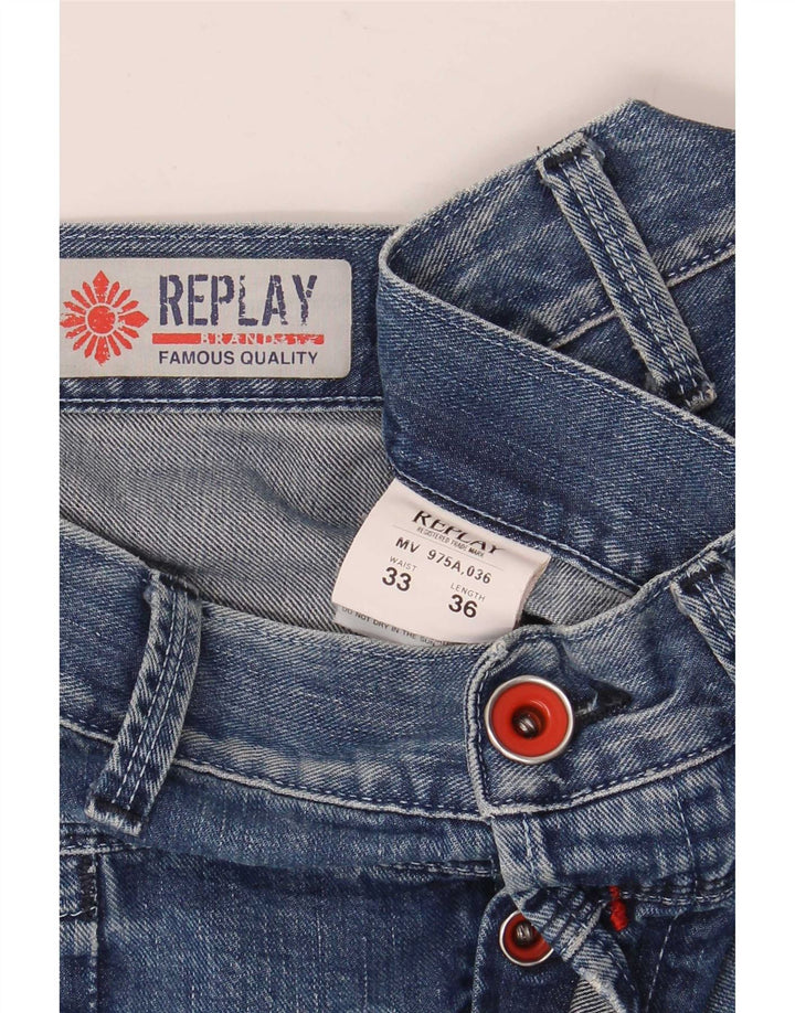 Replay Mens Bootcut Jeans W33 L36 Blue Cotton