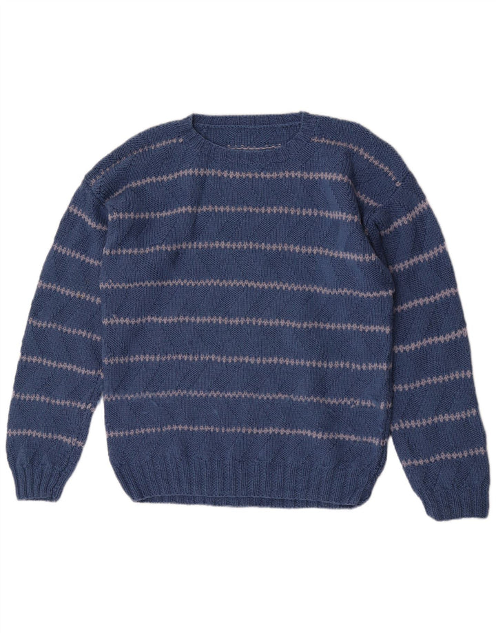Vintage Mens Regular Fit Crew Neck Jumper Sweater Medium Blue Striped