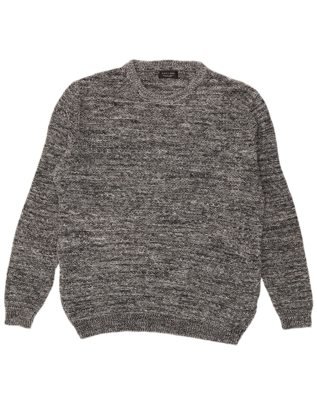 Zara Mens Crew Neck Jumper Sweater Large Grey Flecked Acrylic