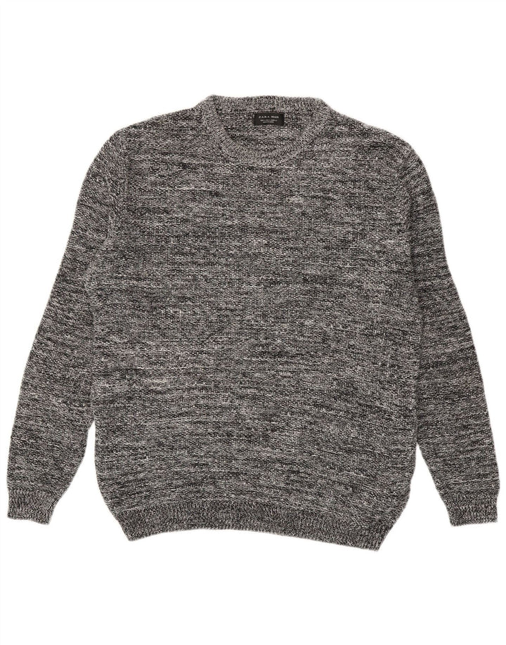 Zara Mens Crew Neck Jumper Sweater Large Grey Flecked Acrylic
