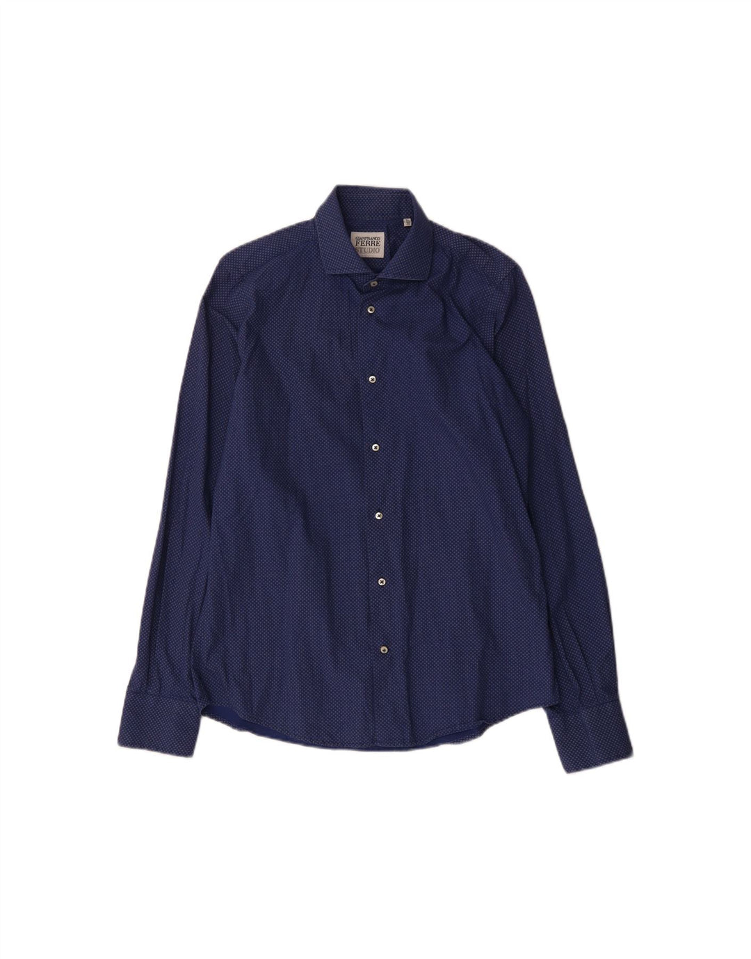FERRE Mens Formal Shirt Size 39 15 1/2 Medium Navy Blue Check Cotton