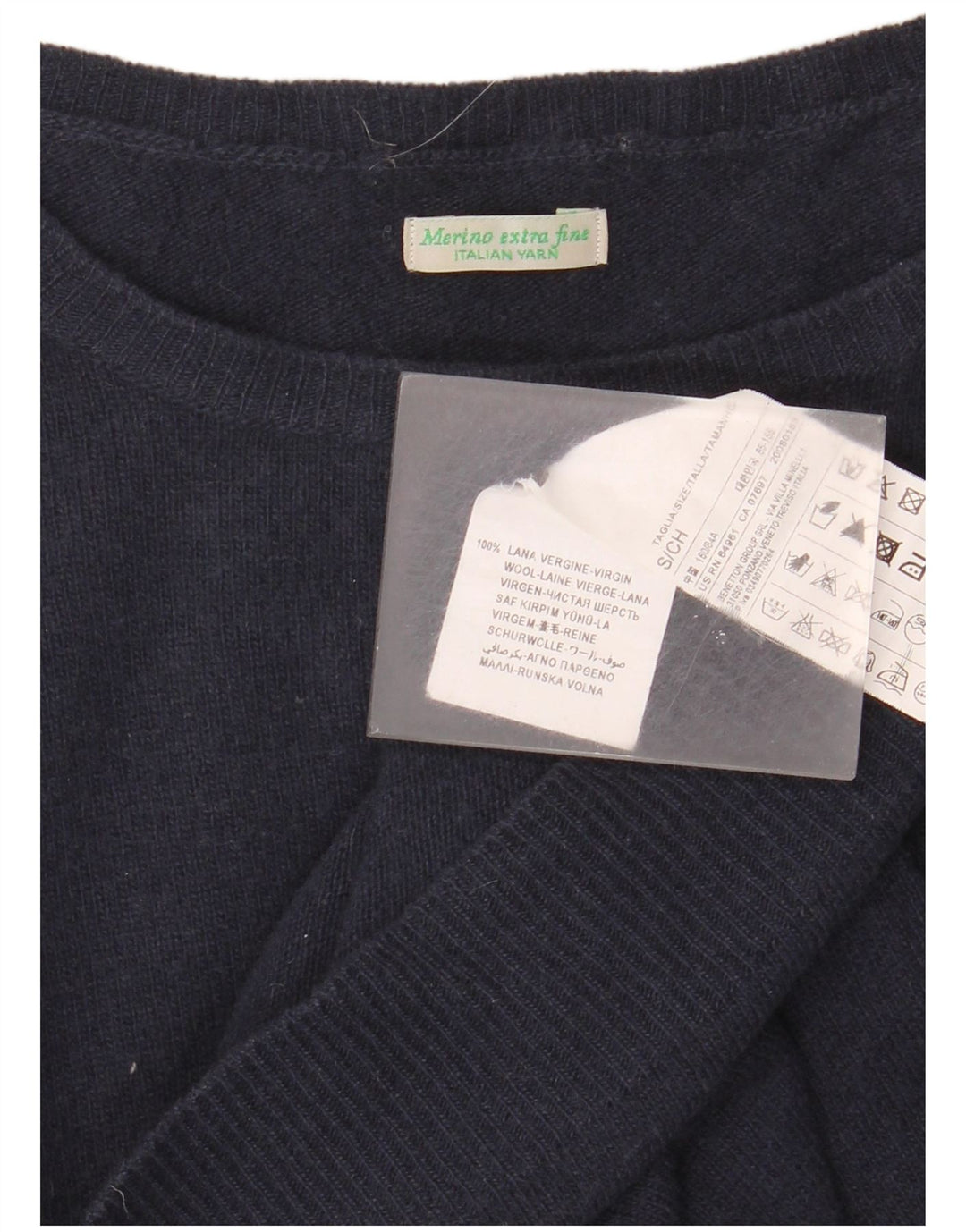 BENETTON Mens Boat Neck Jumper Sweater Small Navy Blue Virgin Wool