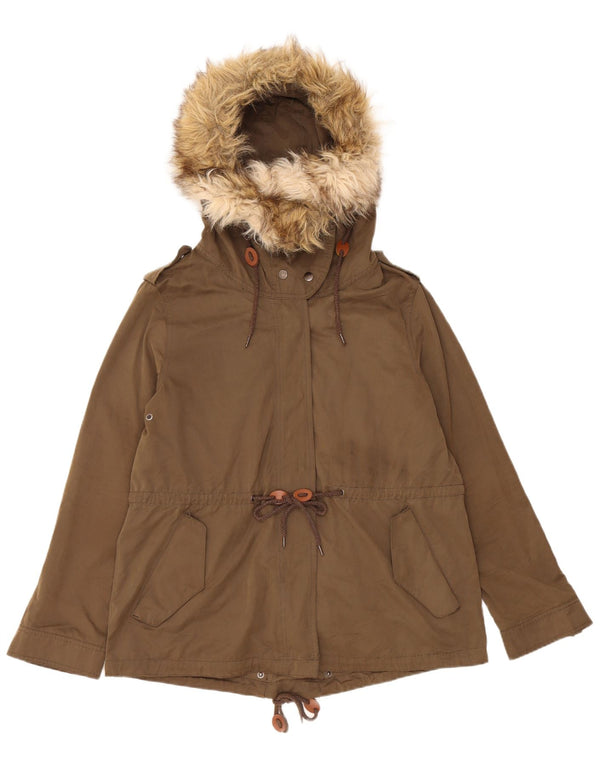 Zara Womens Hooded Windbreaker Jacket UK 16 Large Khaki