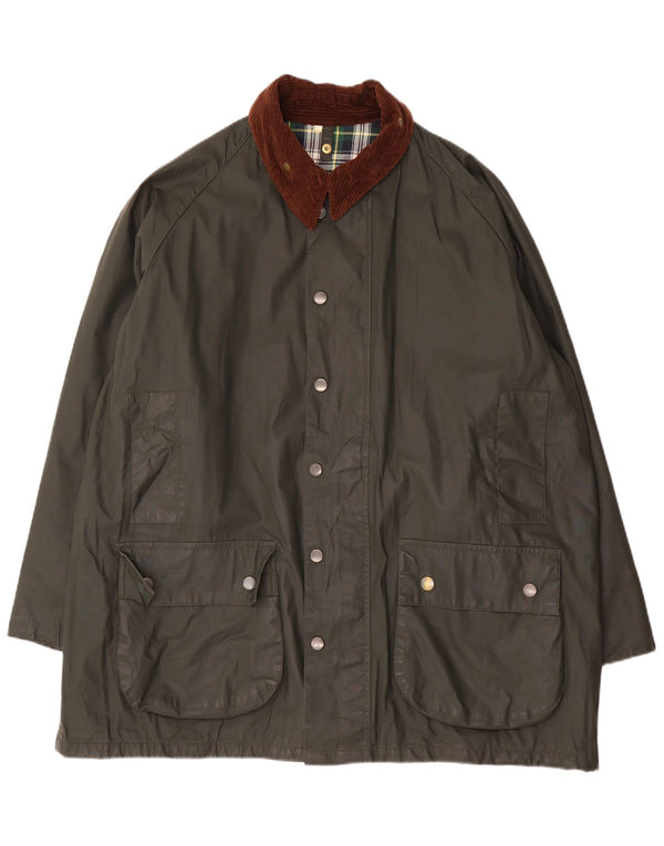Vintage Mens Loose Fit Waxed Cotton Jacket Large Green