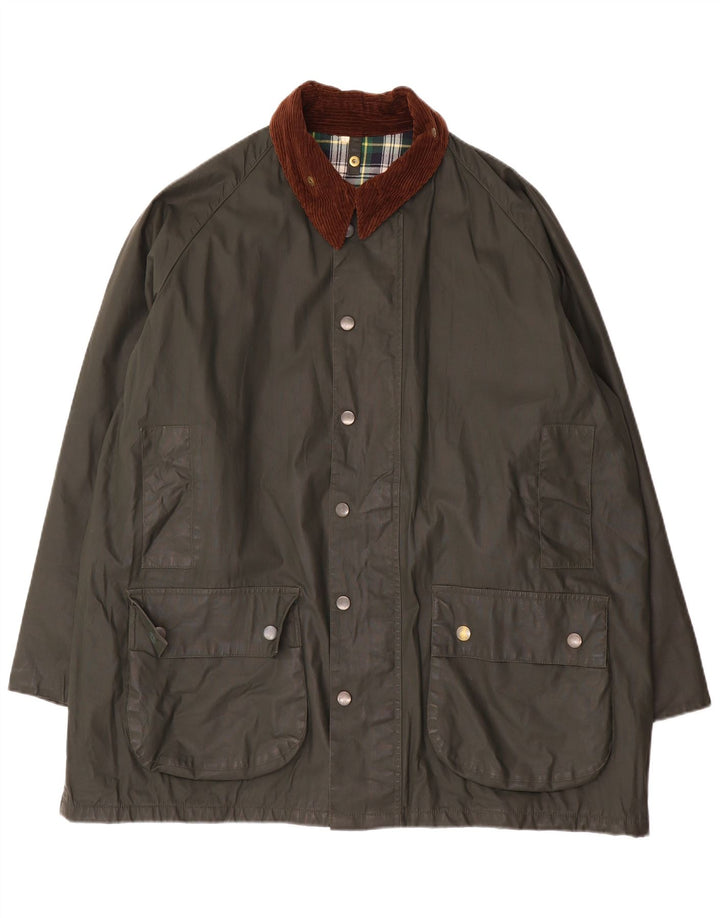 Vintage Mens Loose Fit Waxed Cotton Jacket Large Green