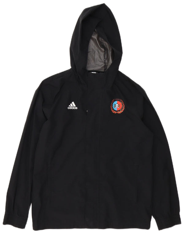 ADIDAS Boys Ancona Graphic Hooded Rain Jacket 11-12 Years Black Polyester