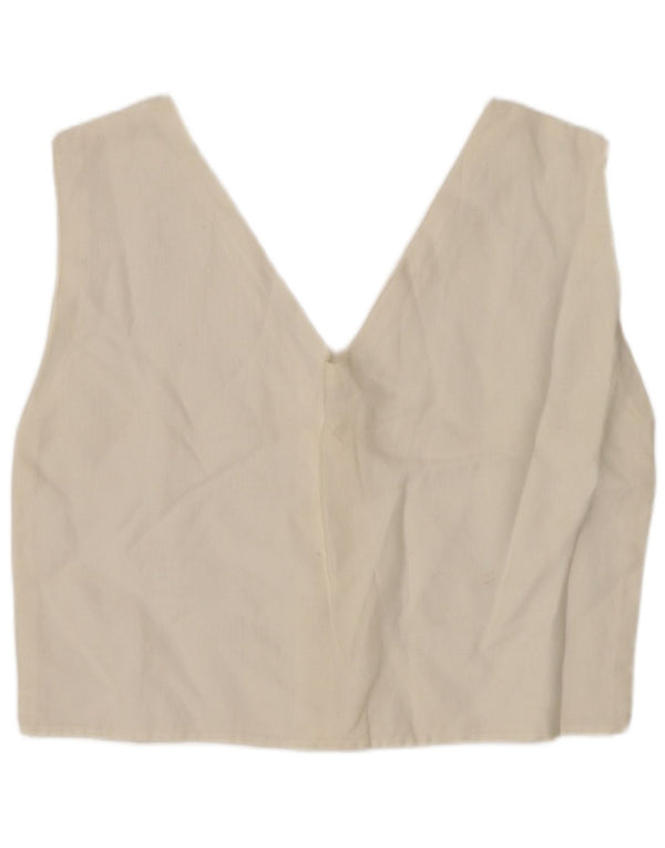 VINTAGE Womens Crop Sleeveless Shirt Blouse UK 12 Medium White