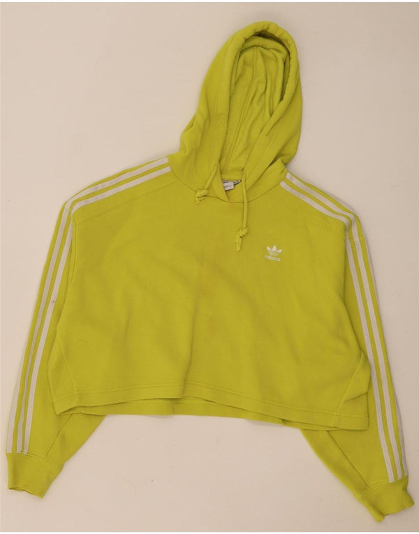 Adidas Womens Crop Oversized Hoodie Jumper UK 14 Medium Yellow Colourblock