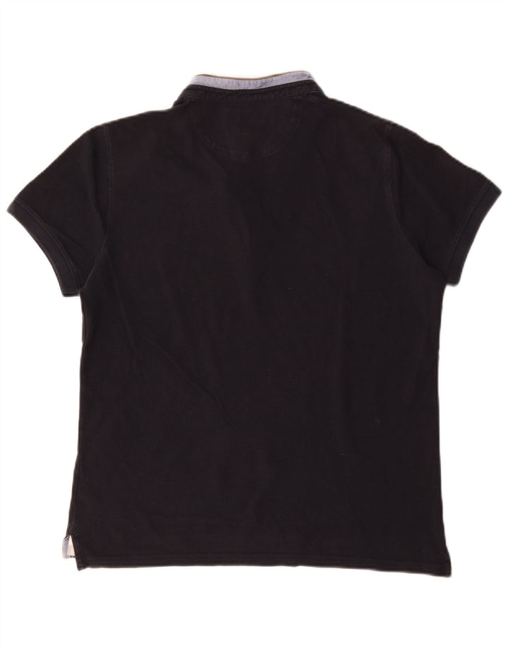 Massimo Dutti Mens Polo Shirt Medium Navy Blue Colourblock Cotton