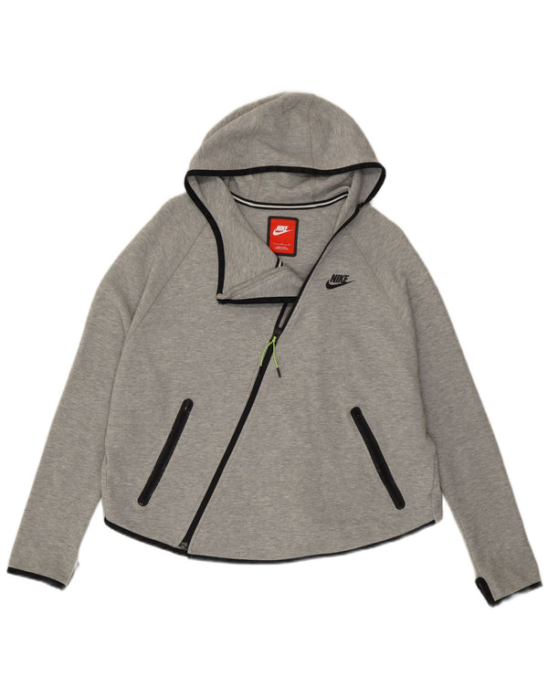 Nike Womens Crop Oversized Zip Hoodie Sweater UK 14 Large Grey Cotton