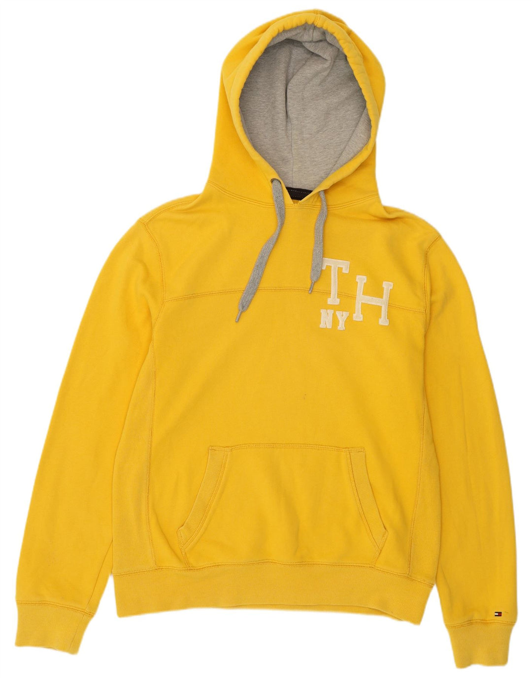TOMMY HILFIGER Mens Slim Fit Graphic Hoodie Jumper Large Yellow Cotton