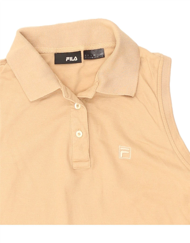 FILA Womens Sleeveless Polo Shirt UK 14 Medium  Beige Cotton | Vintage Fila | Thrift | Second-Hand Fila | Used Clothing | Messina Hembry 