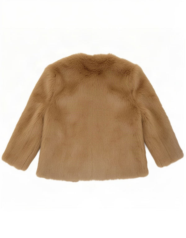 Zara Womens 3/4 Sleeve Faux Fur Jacket UK 12 Medium Brown Acrylic