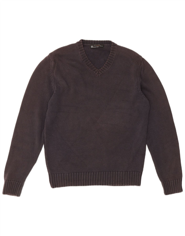 Zara Mens V-Neck Jumper Sweater Medium Navy Blue