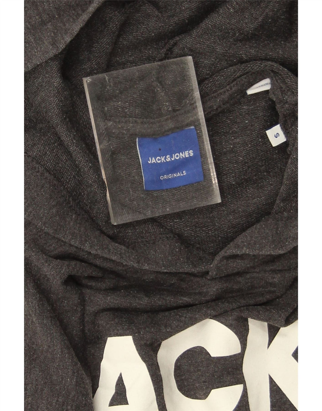 Jack & Jones Mens Graphic Hoodie Jumper Small Grey Cotton