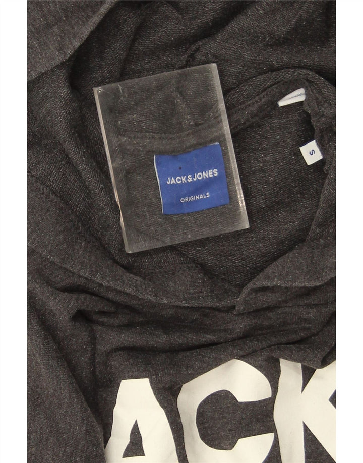 Jack & Jones Mens Graphic Hoodie Jumper Small Grey Cotton