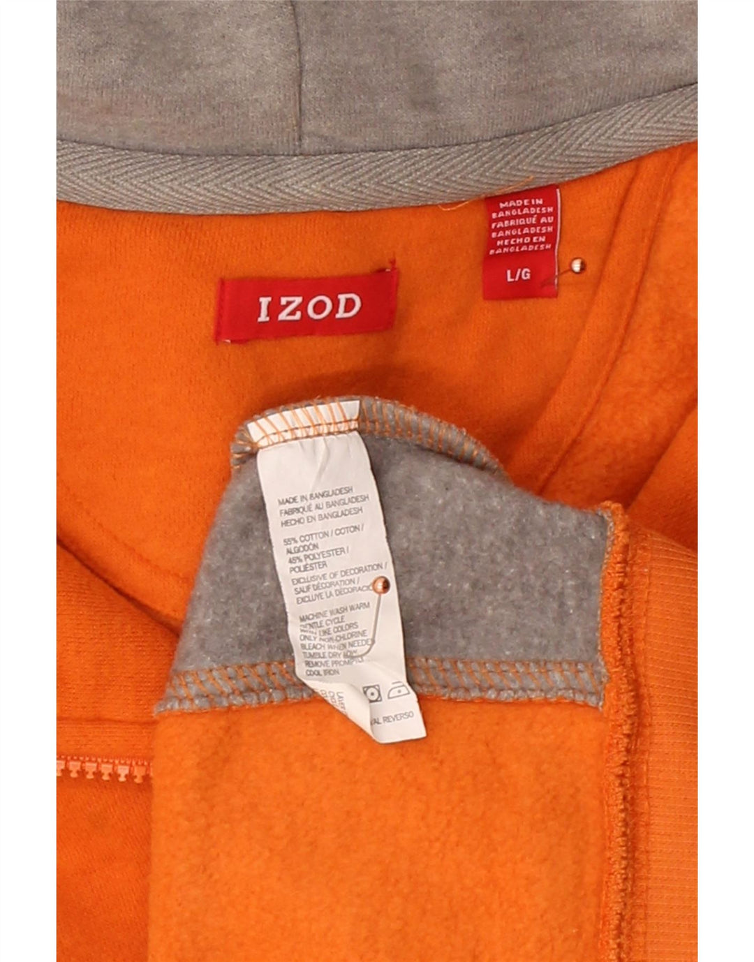 IZOD Mens Zip Hoodie Sweater Large Orange Colourblock Cotton