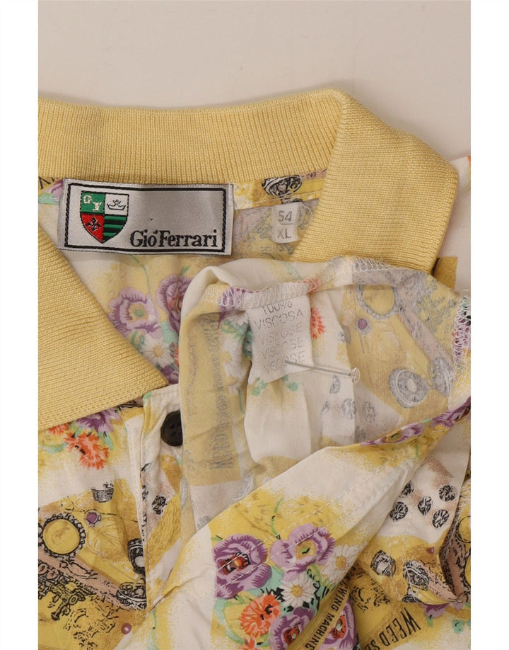 gio ferrari Mens Short Sleeve Pullover Shirt IT 54 XL Yellow Floral Viscose