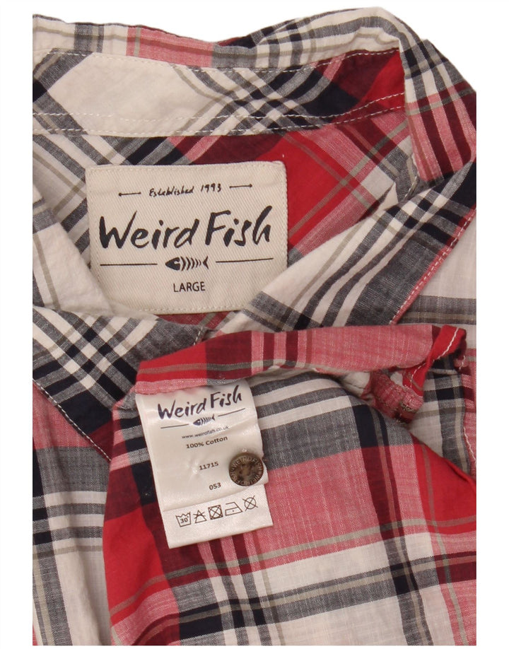Weird Fish Mens Short Sleeve Shirt Large Red Check Cotton