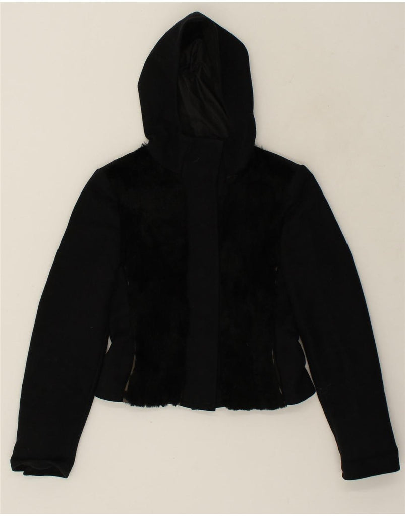 SPORTMAX Womens Hooded Windbreaker Jacket UK 8 Small Black Wool | Vintage Sportmax | Thrift | Second-Hand Sportmax | Used Clothing | Messina Hembry 