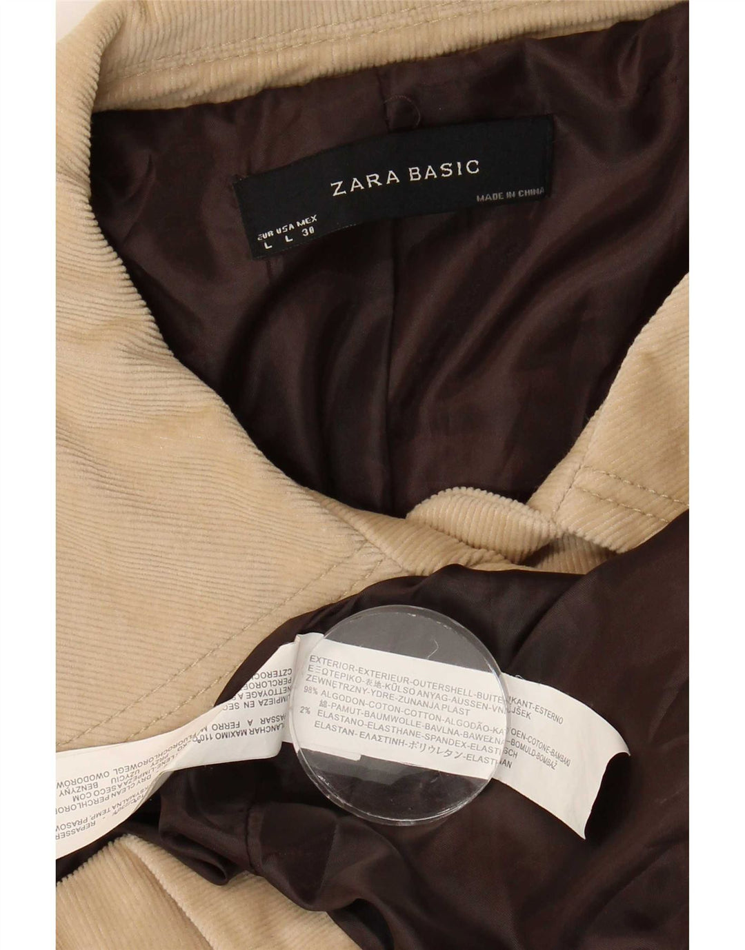 Zara Womens Corduroy Jacket UK 16 Large Beige Cotton